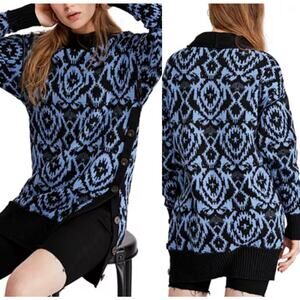 Free People Wallpaper Black and Blue Oversized Tunic Sweater Dress NEW Medium